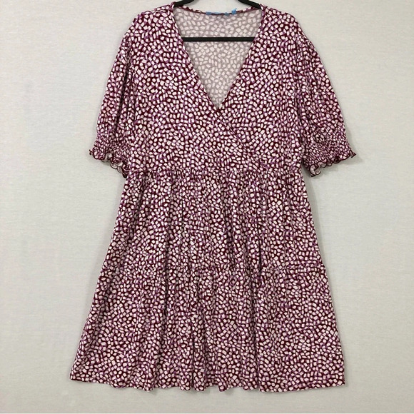 Draper James Purple White Polka Dot V Neck Stretch Tiered Casual Dress size XXL - Picture 1 of 12